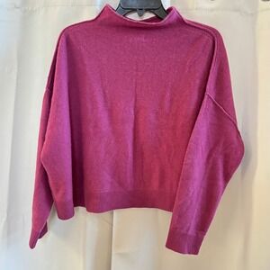 PILCRO Womens Mock Neck Sweater 100% Cashmere Fuchsia Cropped Oversized 1X 19486